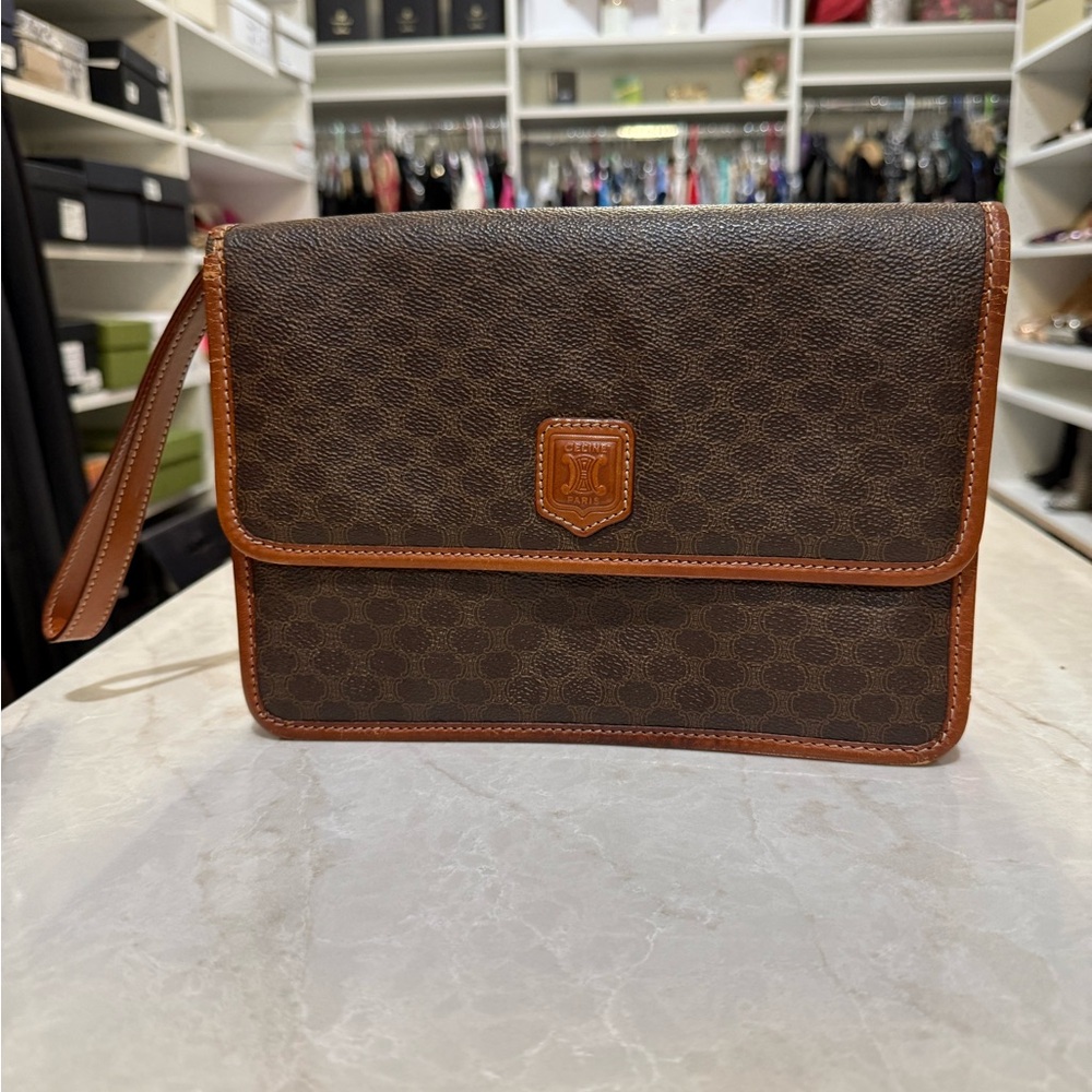 EUC Brown Celine Macadam Flap Vintage Clutch